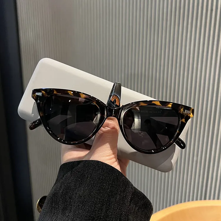 新款欧美个性猫眼高清偏光墨镜女时尚防紫外线个性豹纹太阳眼镜潮