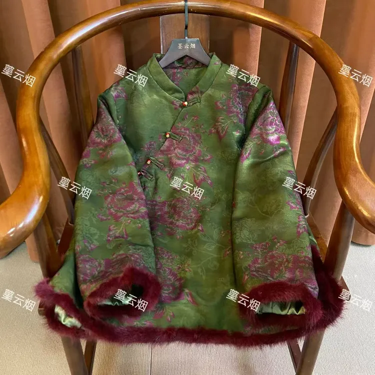 【朱浅】新中式加厚提花斜襟唐装国风网红时尚重磅系扣秋冬潮流女装