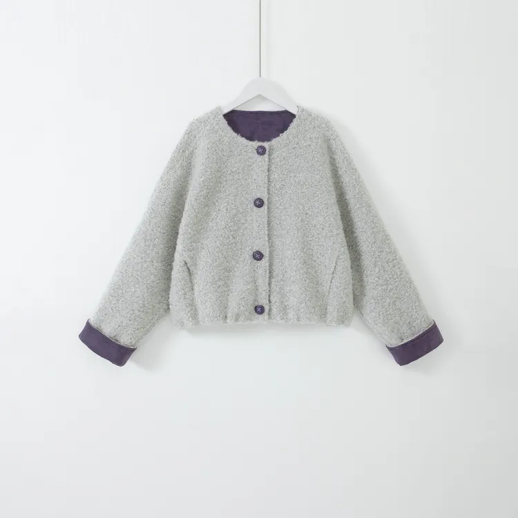 几里与麻 复古圈圈拼色羊毛呢外套 衣长56胸围144 2110741