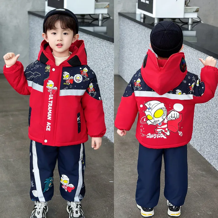 男童奥特曼衣服冬季加绒套装2025新款儿童加厚外套帅气冬装两件套