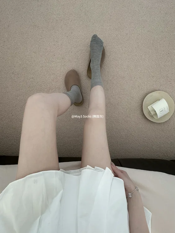 长绒棉夏季薄款格蕾灰色系光面10色无骨舒适轻薄透气堆堆袜