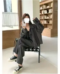 2025秋季休闲时尚上衣女显瘦气质高级感阔腿裤套装两件套AM26012