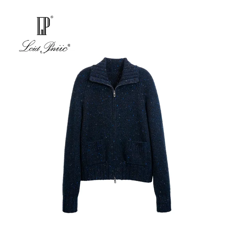 LP【浮世暖星】山羊绒100%高领拉链开衫花纱金豆羊绒衫上青双色豆