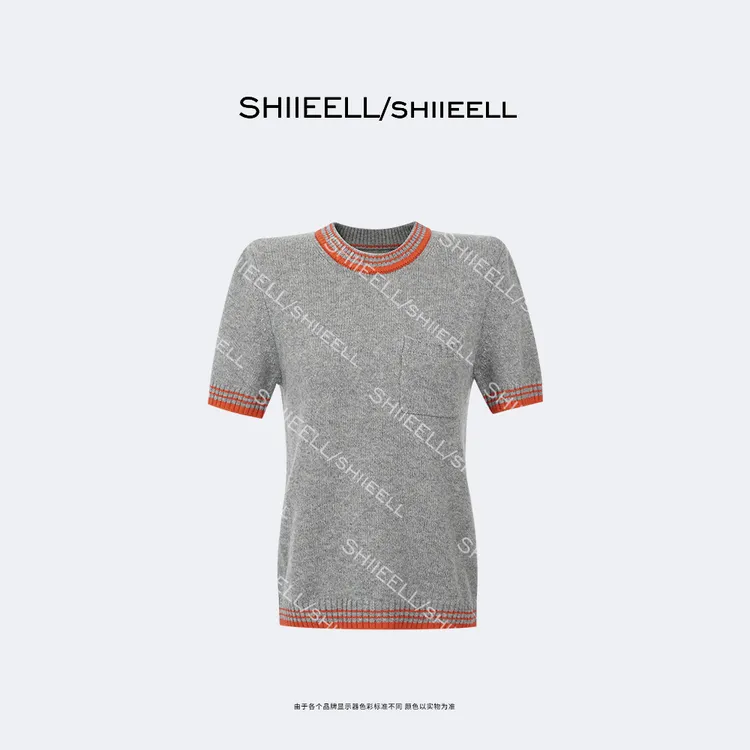 SHIIEELL【校对猩红】高智感绵羊毛撞色毛衣罗纹圆领针织毛衫Z5865