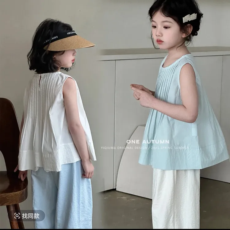 女童2025夏季新款法式无袖娃娃衫中大童儿童背心宽松裙子薄款上衣