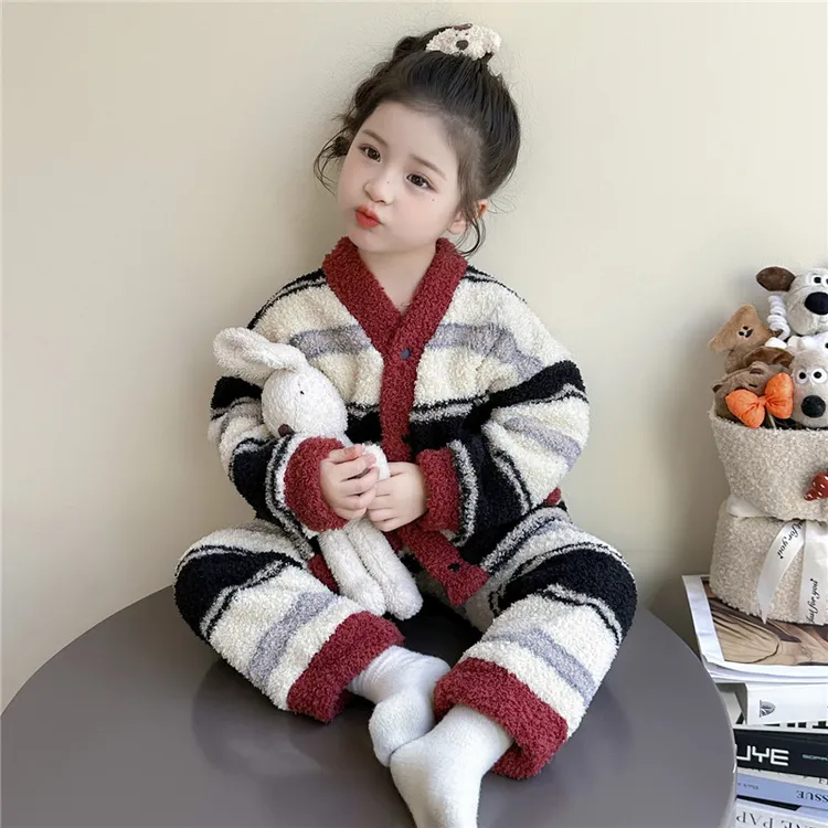 女童珊瑚绒睡衣秋冬季洋气女孩宝宝加厚法兰绒套装儿童冬款家居服