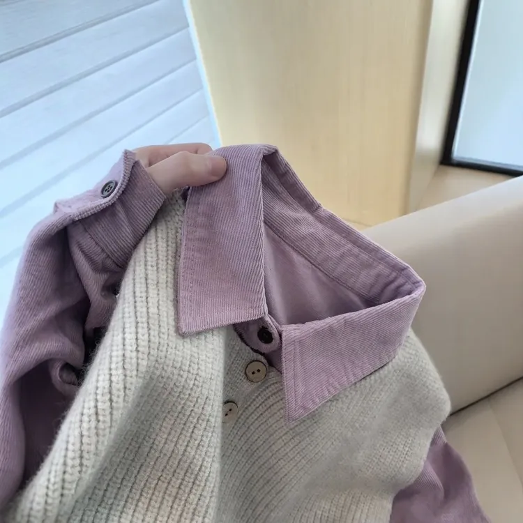 紫色衬衫叠穿针织马甲女2025秋冬新款高级感休闲百搭上衣两件套