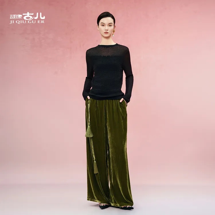 吉丘古儿茧序针织打底衫褶皱肌理感时尚百搭淑女修身上衣G253M003