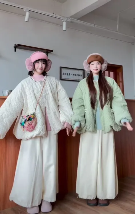 大码女装加厚宽松波点棉服青绿色小清新外套打底t恤灯芯绒休闲裤