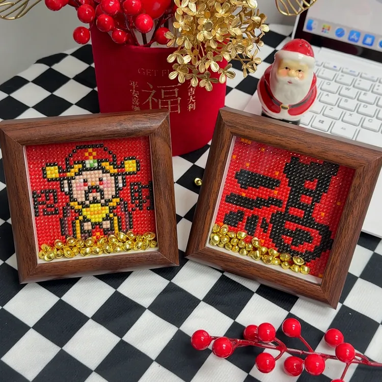 新款财神爷钻石画摆件贴画手工diy制作带金元宝木框可摆书桌客厅