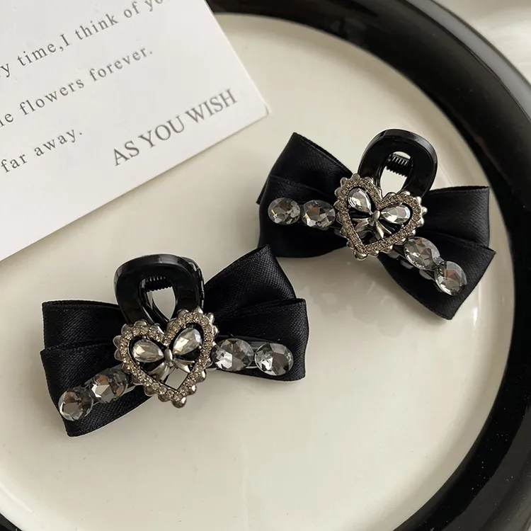 2025新款黑色轻奢精致小号抓夹蝴蝶结布艺秋冬小黄色气质盘发秋冬