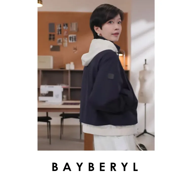 BAYBERYL老贝蒙蒙双拼色假两件连帽羽绒服 9YRF5I0907-9/7