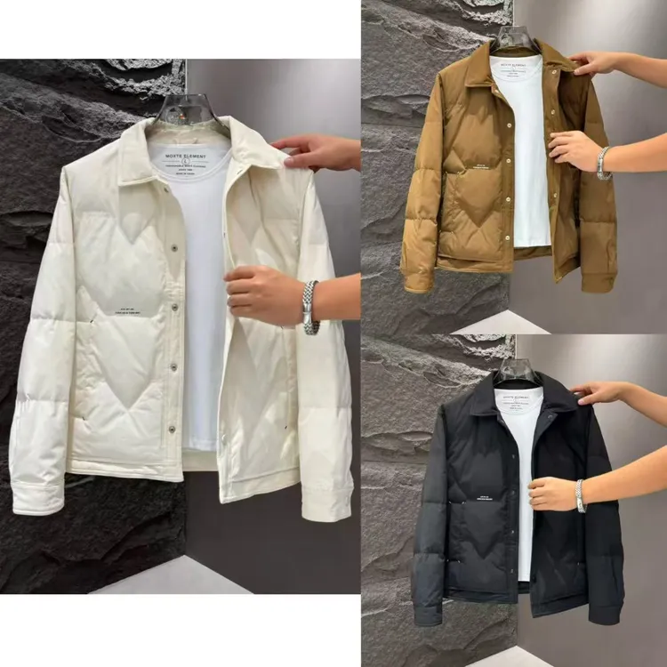 冬季新款翻领纯色字母保暖男士立领百搭时尚羽绒服9910