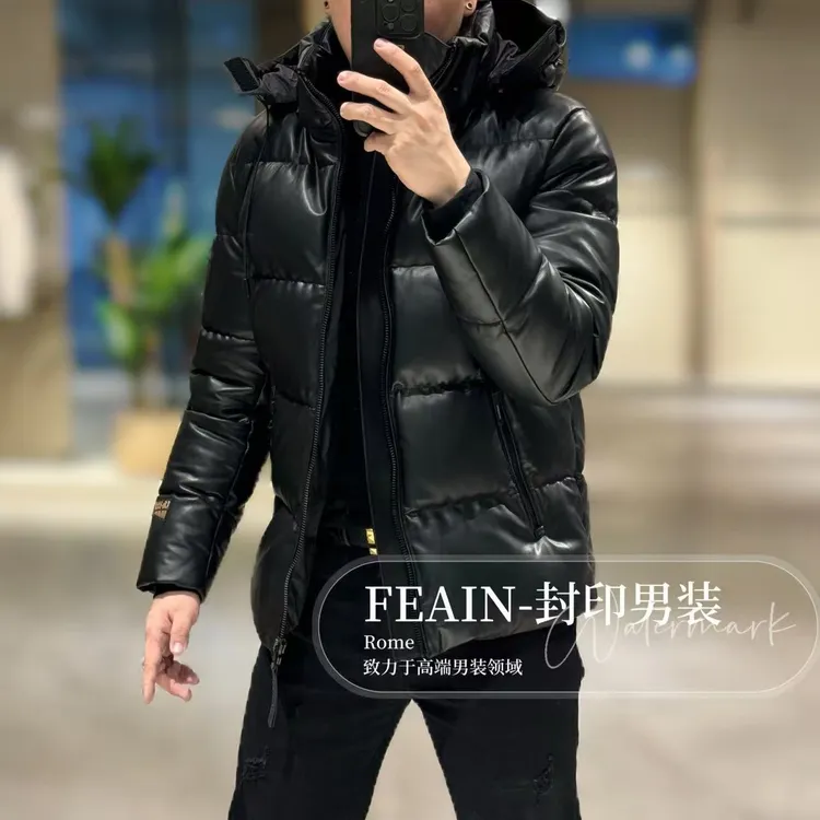 【黑金&BlackGold】高端真皮帽子可拆卸黑金羽绒服88009