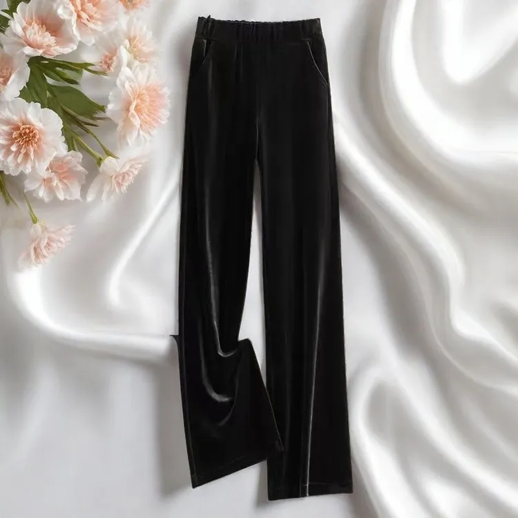 金丝绒阔腿裤子女显瘦百搭秋冬加绒加厚宽松高腰休闲垂坠感长裤