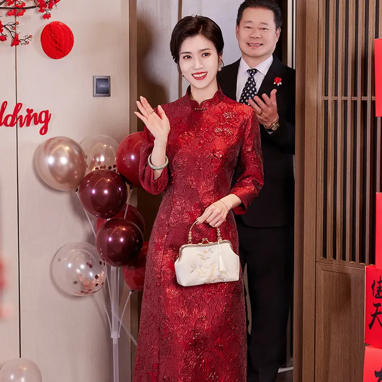 2025新款修身喜妈妈喜婆婆装高端丈母娘婚宴旗袍礼服1330