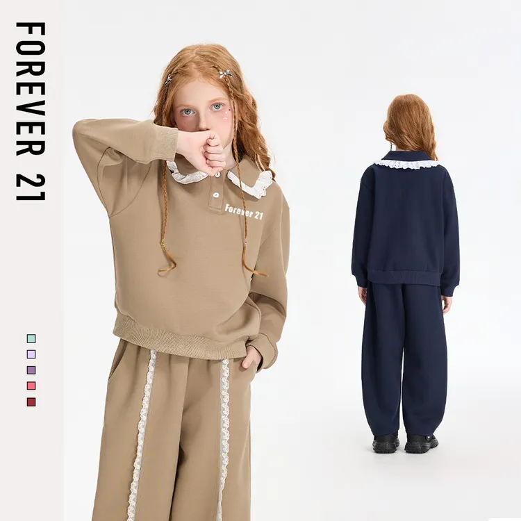 Forever 21女童秋装卫衣套装2025新款大童洋气上衣儿童卫裤两件套