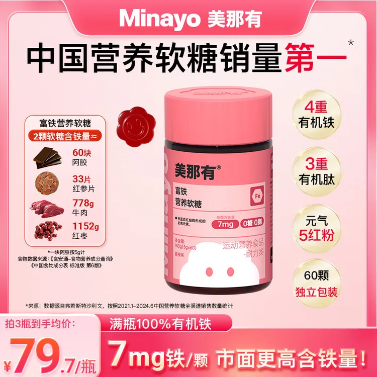 Minayo美那有高阶元气铁7mg富铁软糖有机铁元素女性孕妇姨妈期dsp