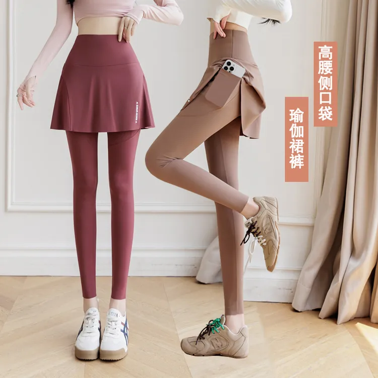 新款高腰假两件裙裤流光风健身瑜伽裤大码裙子鲨鱼裤女外穿打底裤