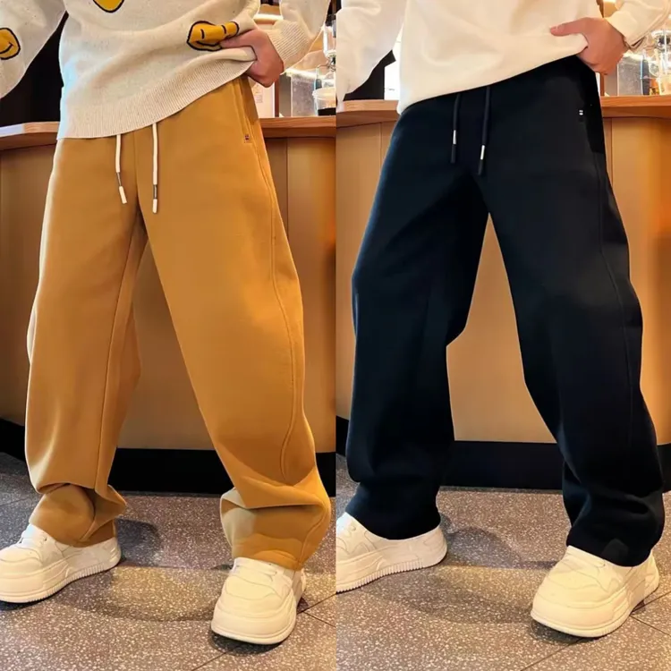 秋冬新款加绒加厚刺绣直筒卫裤男士时尚百搭宽松保暖休闲裤长裤
