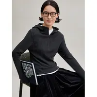 麻霖绵羊毛桑蚕丝混纺柔软亲肤修身显瘦半拉链空气层帽衫上衣