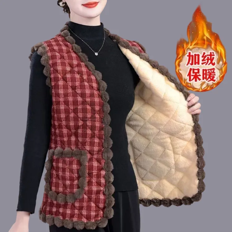 中老年女秋冬加绒马甲洋气新款保暖背心上衣加厚坎肩大码保暖外套