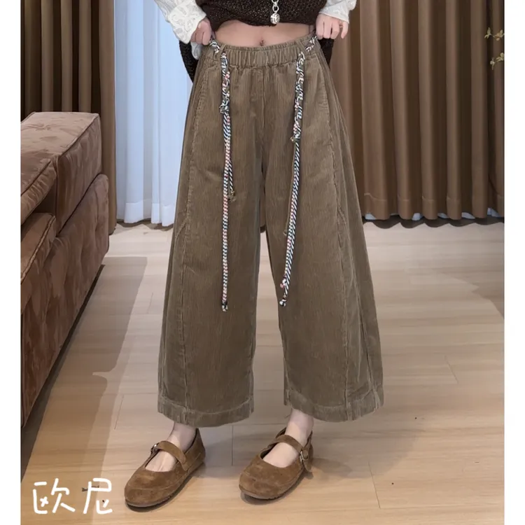 欧尼私服 2025秋新款时尚百搭带腰带慵懒风灯芯绒休闲裤2509C5624
