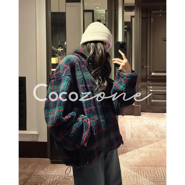 COCO ZONE 刘 一一 “圣诞格”羊毛混纺立领格纹外套 CD1A1680
