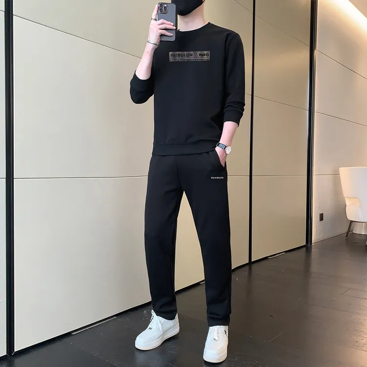 2025男装长袖卫衣休闲套装时尚百搭男士春秋季男装潮流帅气印花