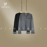 PINGTING.YE刺绣格纹拼接miu系时髦简约休闲针织开衫83385