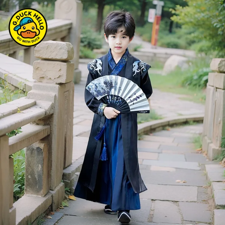 小黄鸭男童汉服2025新款春秋儿童男宝唐装男孩新中式古装小少爷国
