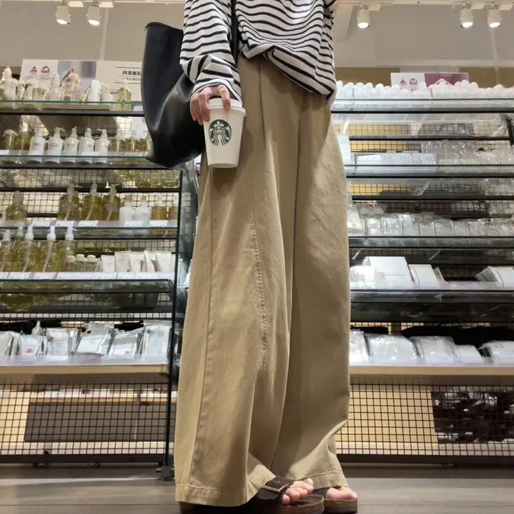 2025巨好看工装裤卡其色阔腿显瘦大码胖mm日系慵懒松弛感裤子秋季