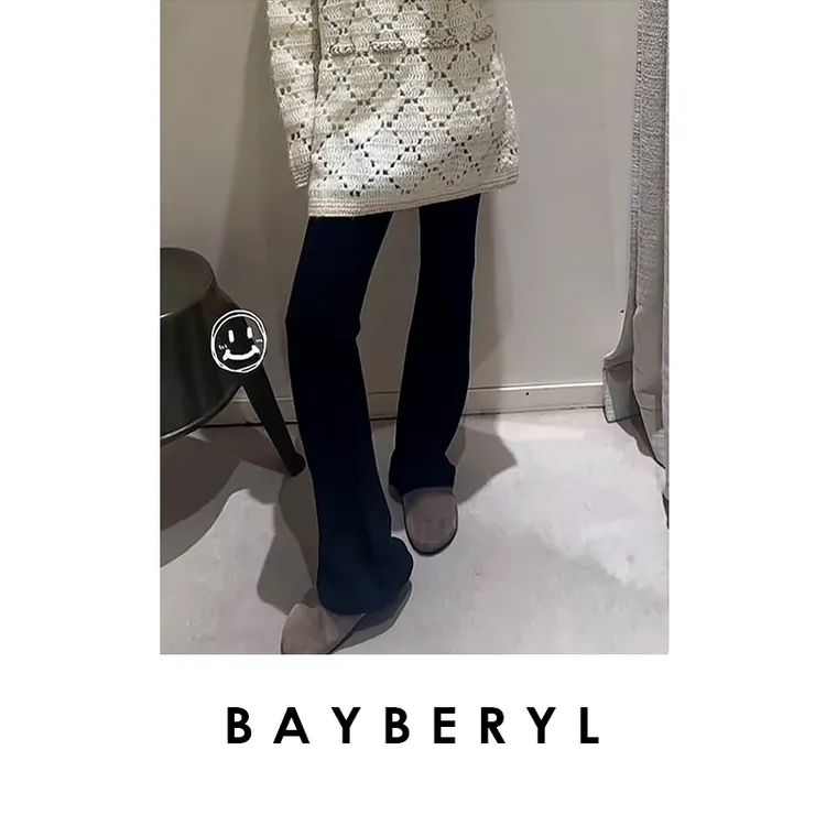 BAYBERYL老贝瘦瘦裤*微喇高腰提臀弹秋显瘦休闲裤9XXK5I0546-9/7