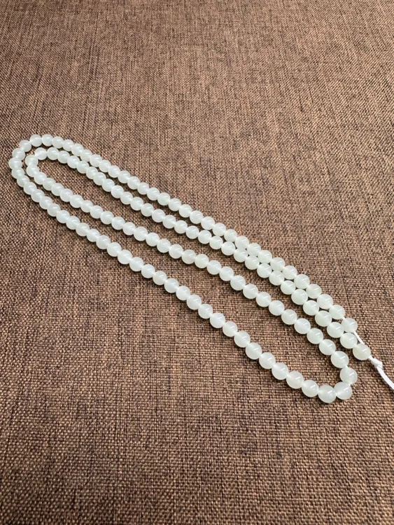 和田玉新疆且末青白山料5.2毫米圆珠项链佛珠多圈手串手持吊坠