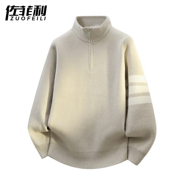 半拉链毛衣男秋冬季潮牌复古加厚保暖针织衫男简约宽松毛线衣外套