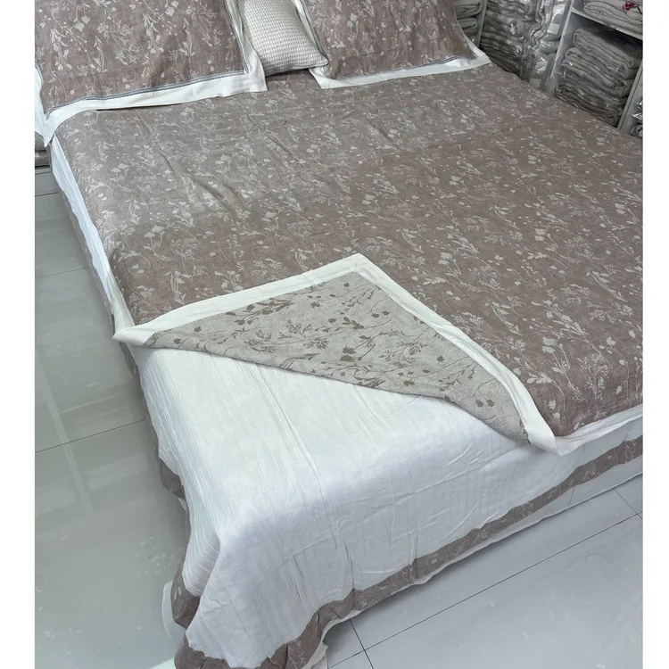 铭梵家纺镂空棉麻提花四件套亲肤抑菌防螨拉链款床上用品四季通用