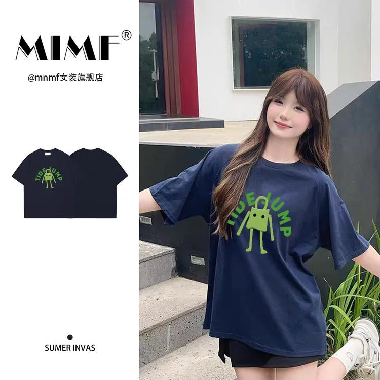 mnmf潮牌街头夏季纯棉卡通印花上衣小众设计感宽松圆领短袖T恤女