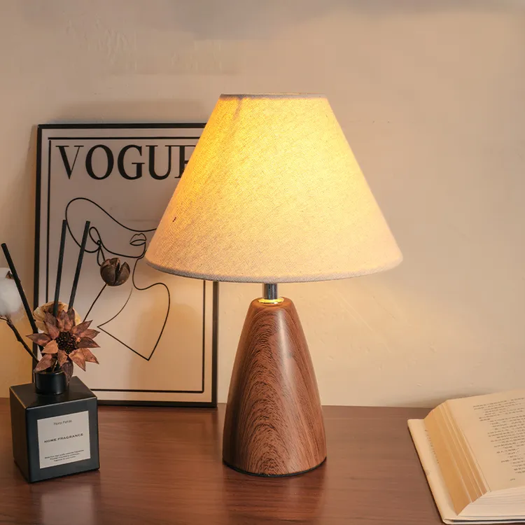 中古风台灯卧室床头灯侘寂风胡桃木色台灯卧室复古怀旧酒店民宿灯
