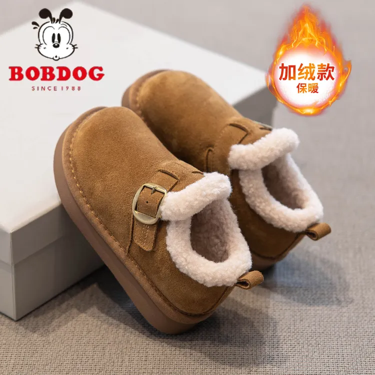 巴布豆儿童雪地棉2025新款冬季女童雪地靴女宝大棉鞋加绒加厚冬鞋