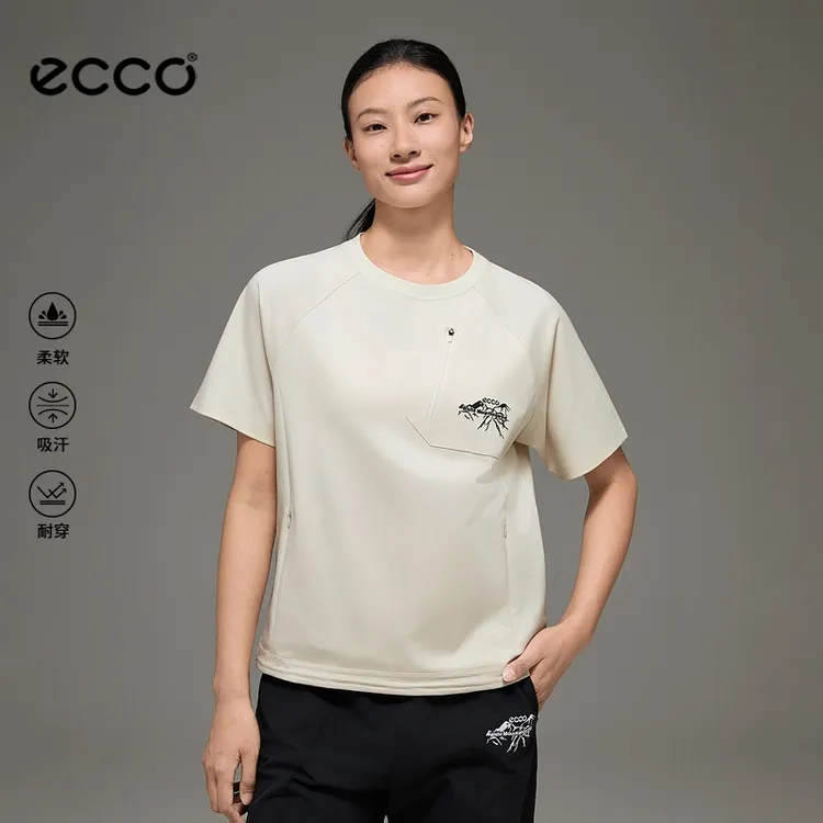 ECCO×白山联名胶囊 25新简约户外休闲短袖女速干T恤EW253T004