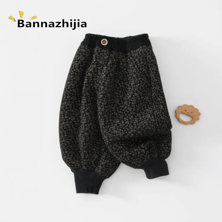 一条过冬男女宝宝加厚加绒保暖碎花卫裤儿童男童女童裤子外穿冬季