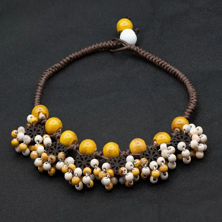 非金属陶瓷项链 2025新款陶瓷项链森系彩色花釉简约手工锁骨链