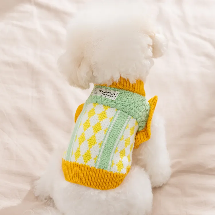 狗狗衣服秋冬新款菠萝针织撞色毛衣中小型犬比熊泰迪两脚衣服0658