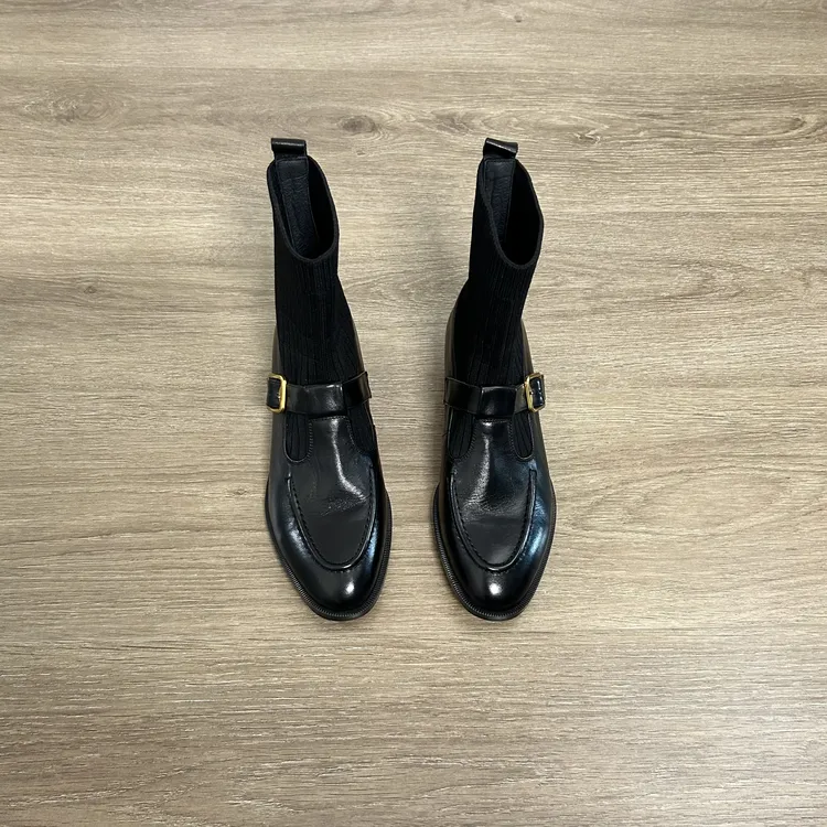 Dannyfrey秋冬新款复古头层牛皮女英伦风显瘦气质弹力袜靴1.5CM