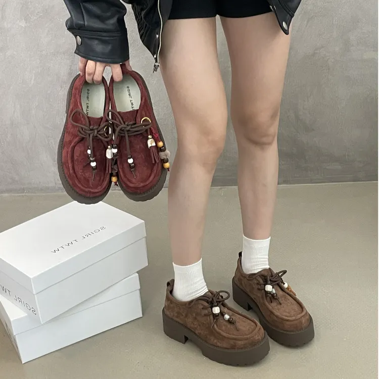 SGIRL TWTW复古风系带粗跟小皮鞋女2025新款磨砂皮乐福鞋潮R707-2
