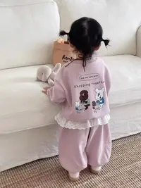 女童卫衣套装秋季2025新款儿童洋气时髦秋装女宝宝后背印花两件套