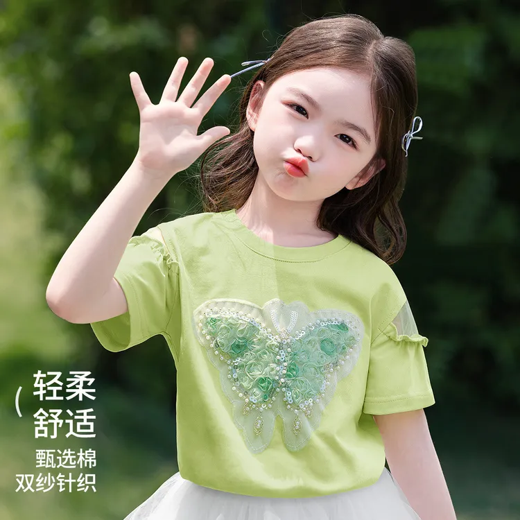 女童夏装短袖t恤薄款儿童上衣夏季独特洋气时髦女童装儿童服装