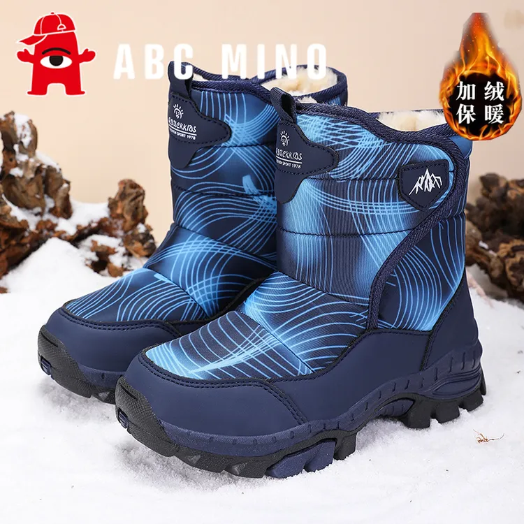 ABC MINO儿童雪地靴冬季男女童加绒加厚保暖棉鞋中大童高帮棉靴子