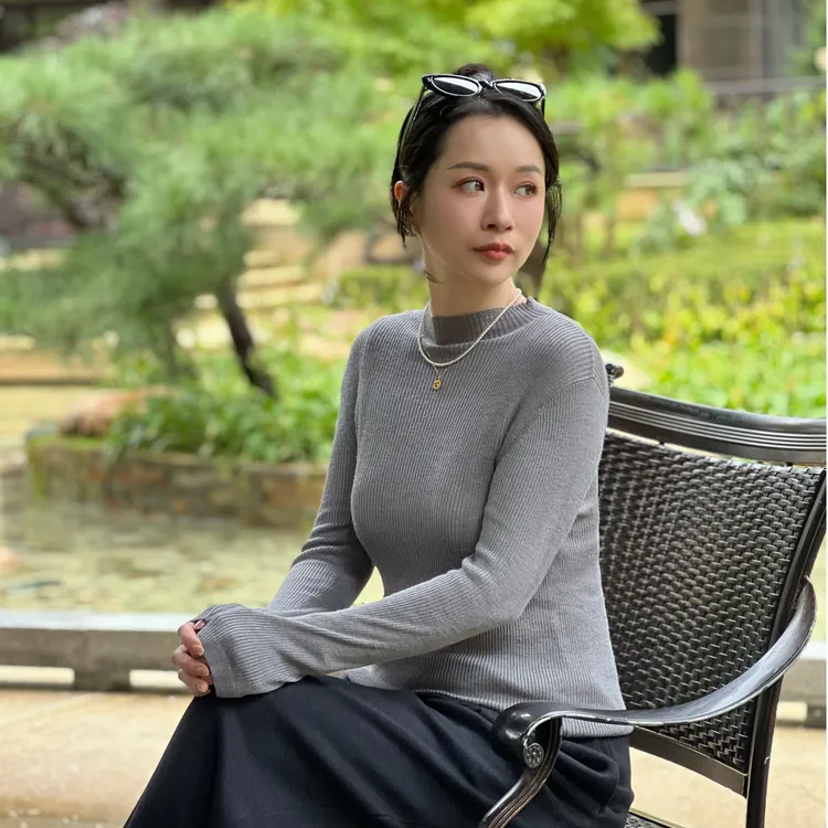櫟丝御锦柞蚕丝【肌底衣】时尚长袖半高领薄款秋冬女士打底衫1604-1