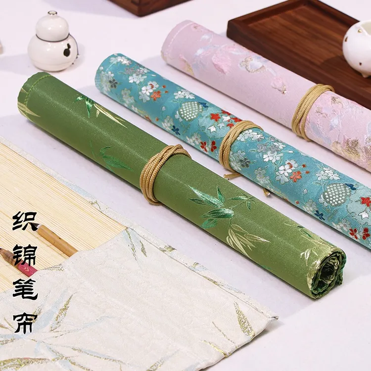 织锦竹制笔帘彩色简约笔袋古风高颜值国画书法便捷多功能收纳袋